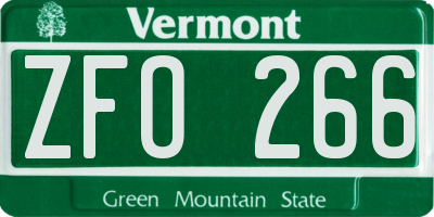 VT license plate ZFO266