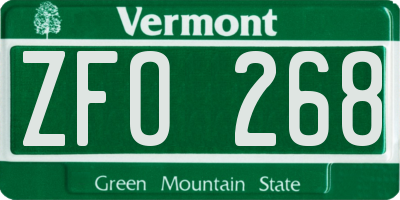 VT license plate ZFO268