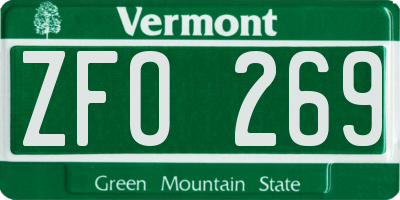 VT license plate ZFO269