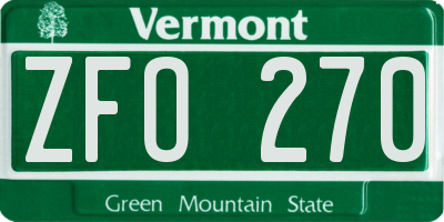 VT license plate ZFO270