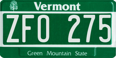 VT license plate ZFO275
