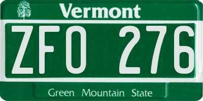 VT license plate ZFO276