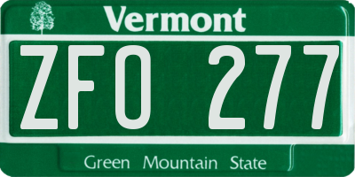VT license plate ZFO277