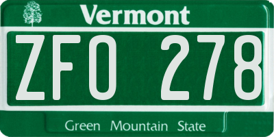 VT license plate ZFO278