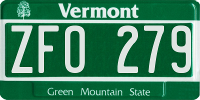 VT license plate ZFO279