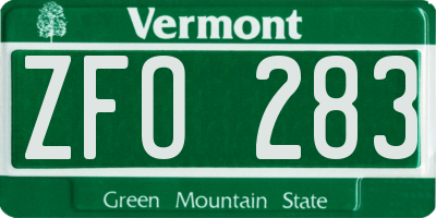 VT license plate ZFO283