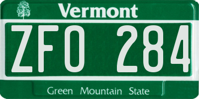 VT license plate ZFO284