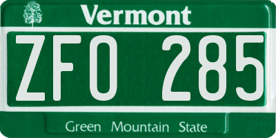 VT license plate ZFO285