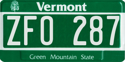 VT license plate ZFO287