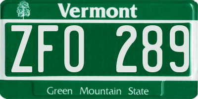 VT license plate ZFO289