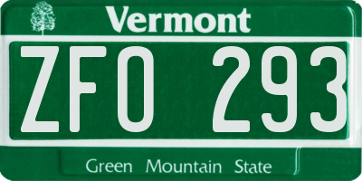 VT license plate ZFO293