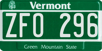 VT license plate ZFO296