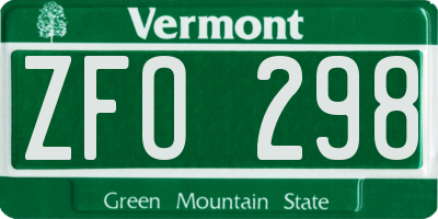 VT license plate ZFO298