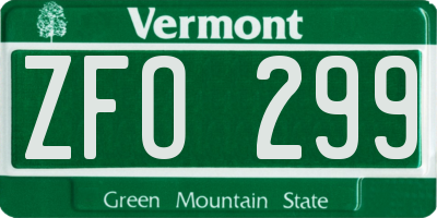 VT license plate ZFO299