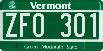 VT license plate ZFO301