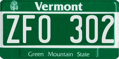 VT license plate ZFO302