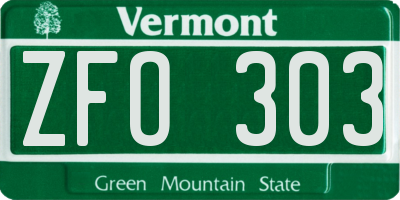 VT license plate ZFO303