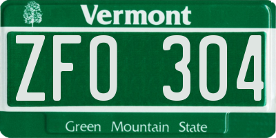 VT license plate ZFO304