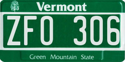 VT license plate ZFO306
