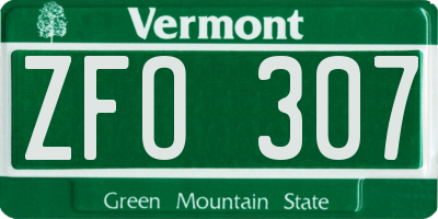 VT license plate ZFO307