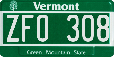 VT license plate ZFO308