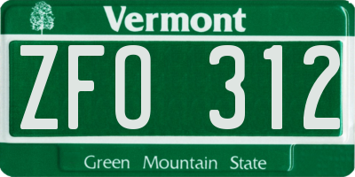 VT license plate ZFO312
