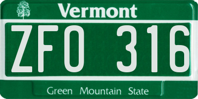 VT license plate ZFO316