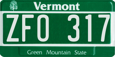 VT license plate ZFO317