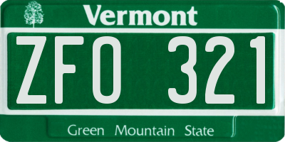 VT license plate ZFO321