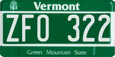 VT license plate ZFO322
