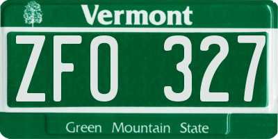 VT license plate ZFO327