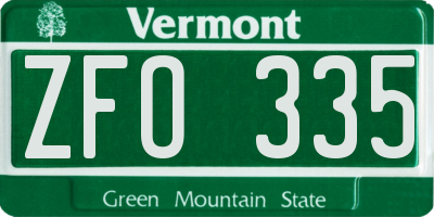 VT license plate ZFO335