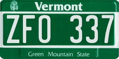 VT license plate ZFO337