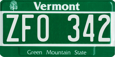 VT license plate ZFO342