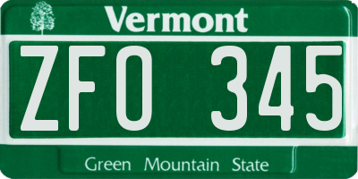 VT license plate ZFO345
