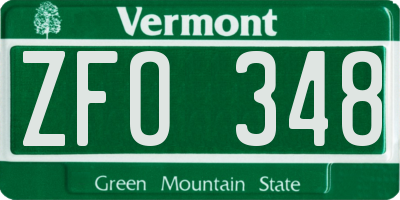 VT license plate ZFO348