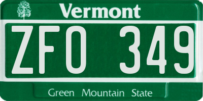 VT license plate ZFO349