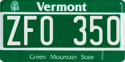 VT license plate ZFO350