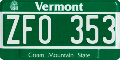 VT license plate ZFO353