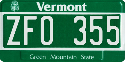 VT license plate ZFO355