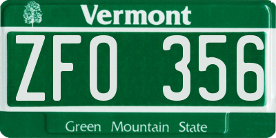 VT license plate ZFO356