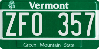 VT license plate ZFO357