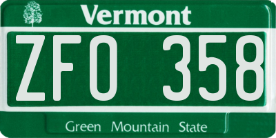 VT license plate ZFO358