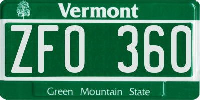 VT license plate ZFO360