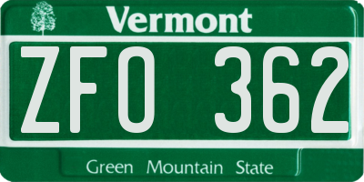 VT license plate ZFO362