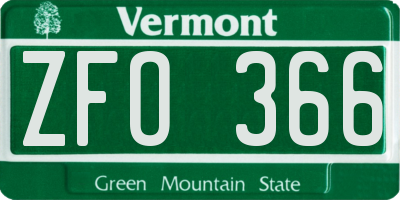 VT license plate ZFO366