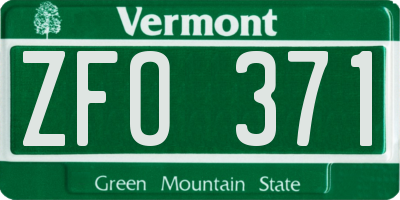 VT license plate ZFO371