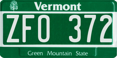 VT license plate ZFO372