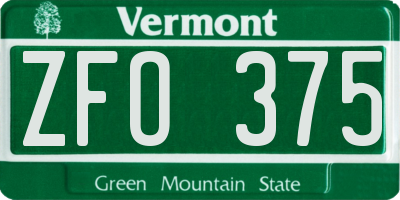 VT license plate ZFO375
