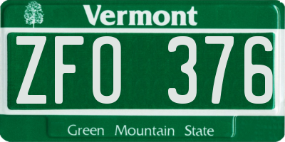 VT license plate ZFO376